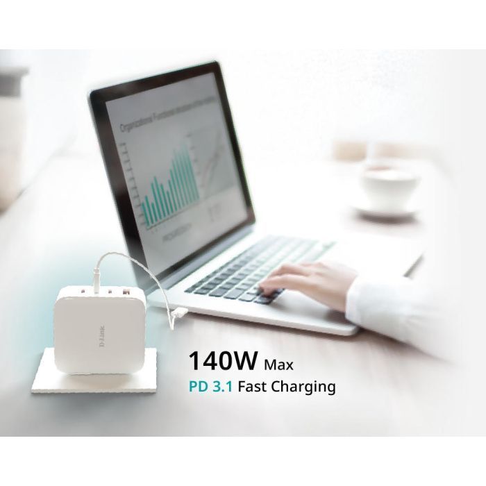 Зарядное устройство D-Link 3xUSB-C + 1xUSB PD140W GaN white (DCF-141) изображение 4