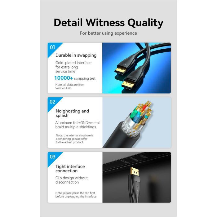 Кабель мультимедийный DisplayPort M to DisplayPort M 1.5m V1.4 8K black Vention (HCDBG) изображение 3