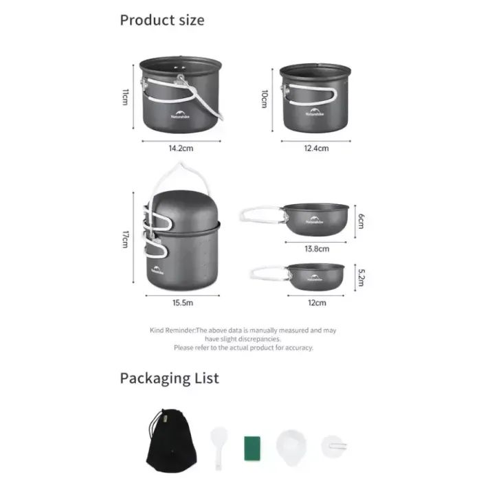 Набор туристической посуды Naturehike NH18T018-G, алюміній, 2 каструлі, 2 кришки (6927595785515) изображение 3