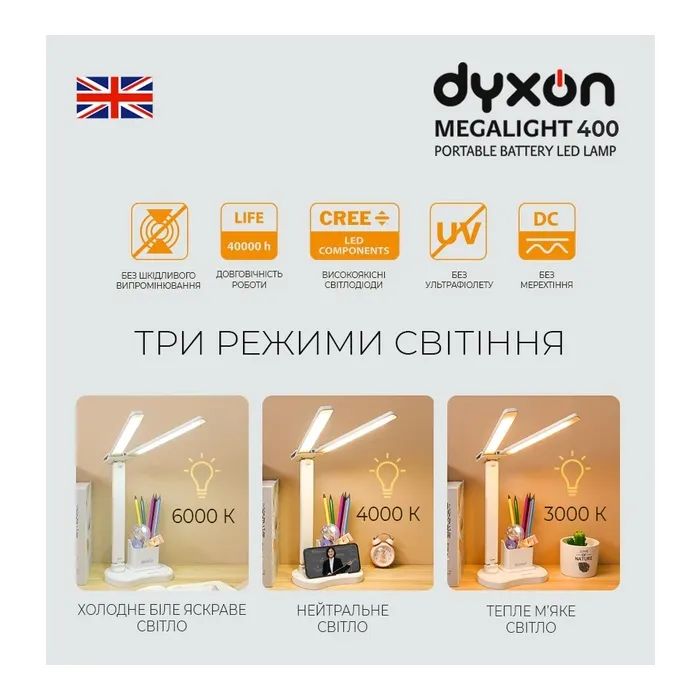 Настольная лампа DYXON MEGALIGHT 400 DOUBLE White (DXNLMGLGT400DW) изображение 2
