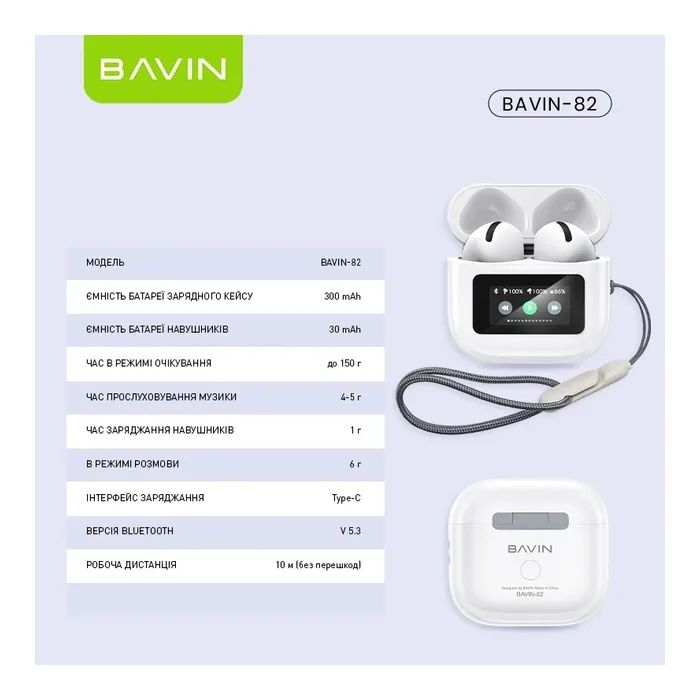 Наушники BAVIN BAVIN-82 Hi-Res LCD Tough White (HB-BA-82-WH) изображение 9