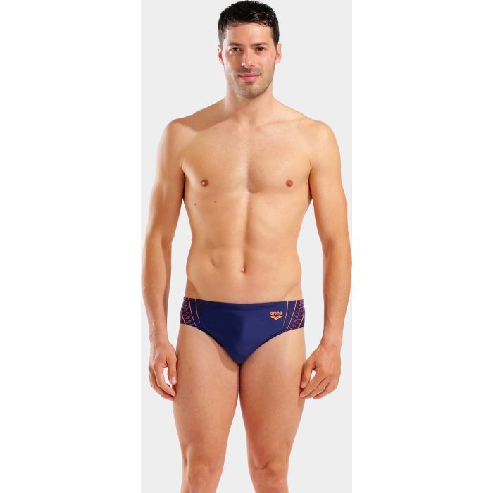 Плавки Arena Double Graphic Swim Briefs 010951-705 темно-синій, помаранчевий 80 (3468337766308)