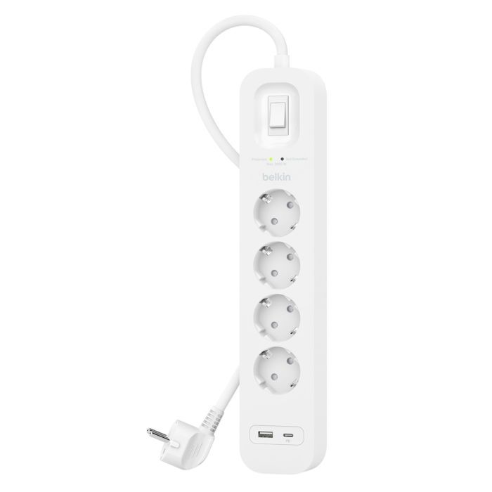 Мережевий фільтр живлення Belkin 4хТипF, 16А, USB-A/USB-C 18Вт, 2м (SRB001VF2M-V2) зображення 2