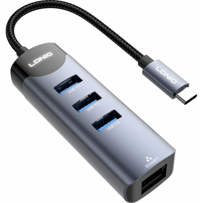 Концентратор LDNIO USB-C 4-in-1 3xUSB 3.0 + 1xRJ45 (DS-144C) изображение 4