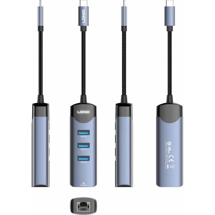 Концентратор LDNIO USB-C 4-in-1 3xUSB 3.0 + 1xRJ45 (DS-144C) изображение 6