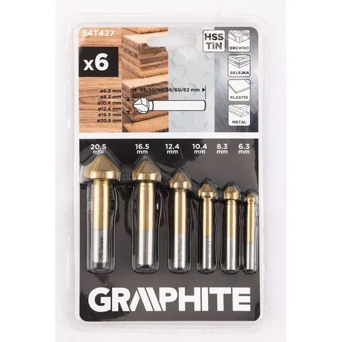 Набор сверл Graphite конические, для фрезирования, TiN, 6.3–20.5мм, кейс, 6шт (54T427) изображение 7