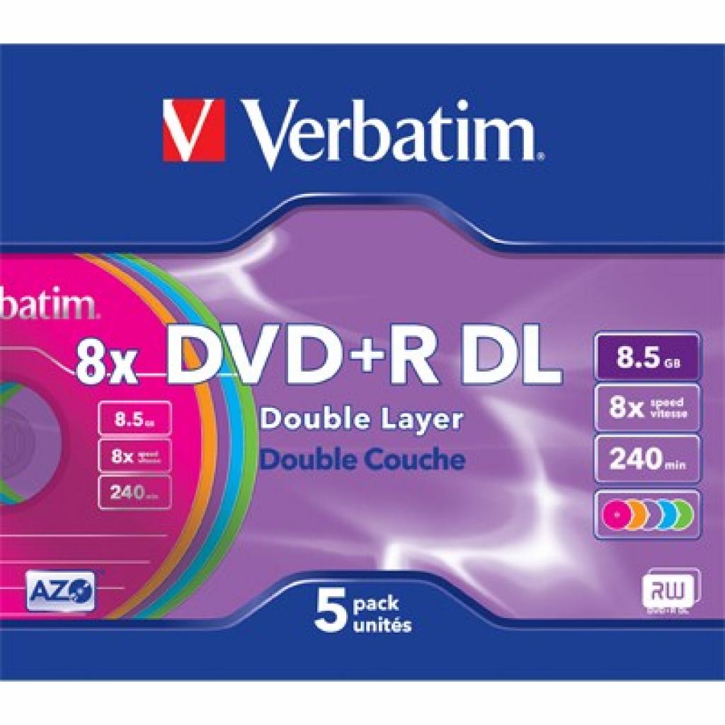 Диск DVD Verbatim 8.5Gb 8x SlimBox 5шт Colour (43682)