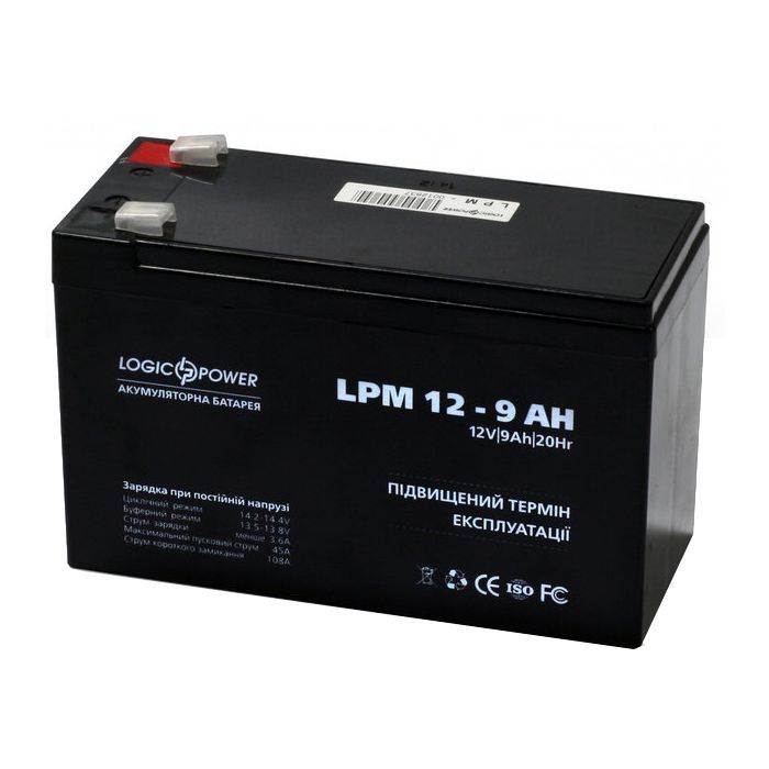 Батарея к ИБП LogicPower LPM 12В 9Ач (3866) изображение 2