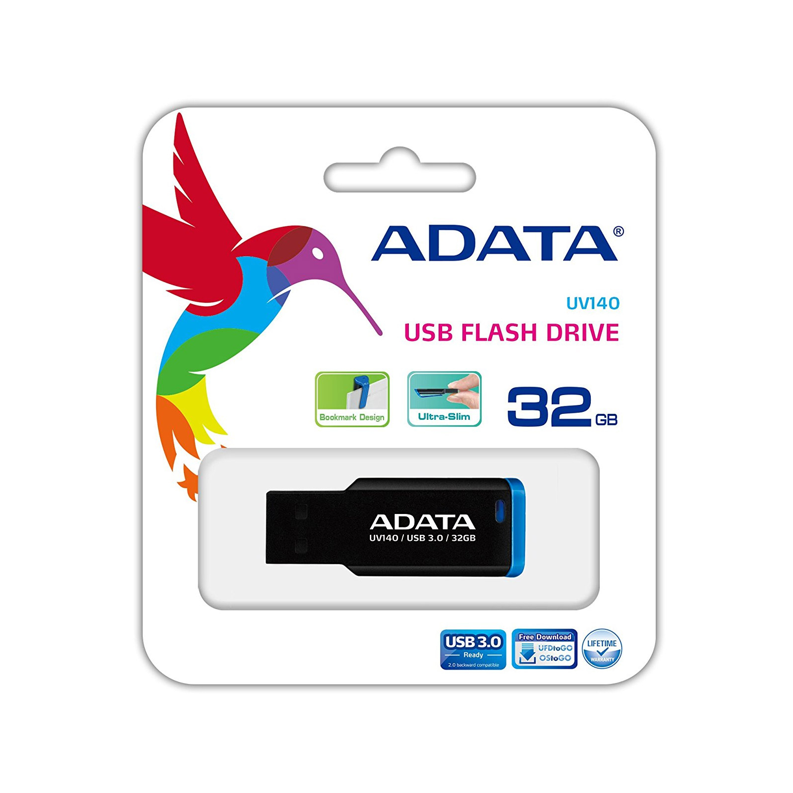 USB флеш накопитель ADATA 16GB UV140 Black+Blue USB 3.0 (AUV140-16G-RBE) изображение 5
