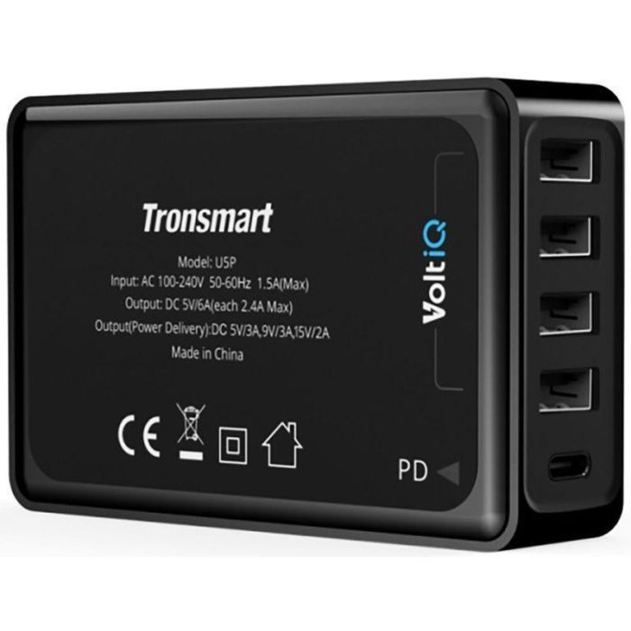 Зарядное устройство Tronsmart U5P 60W USB PD Desktop Charger with VoltiQ Black (232389) изображение 2