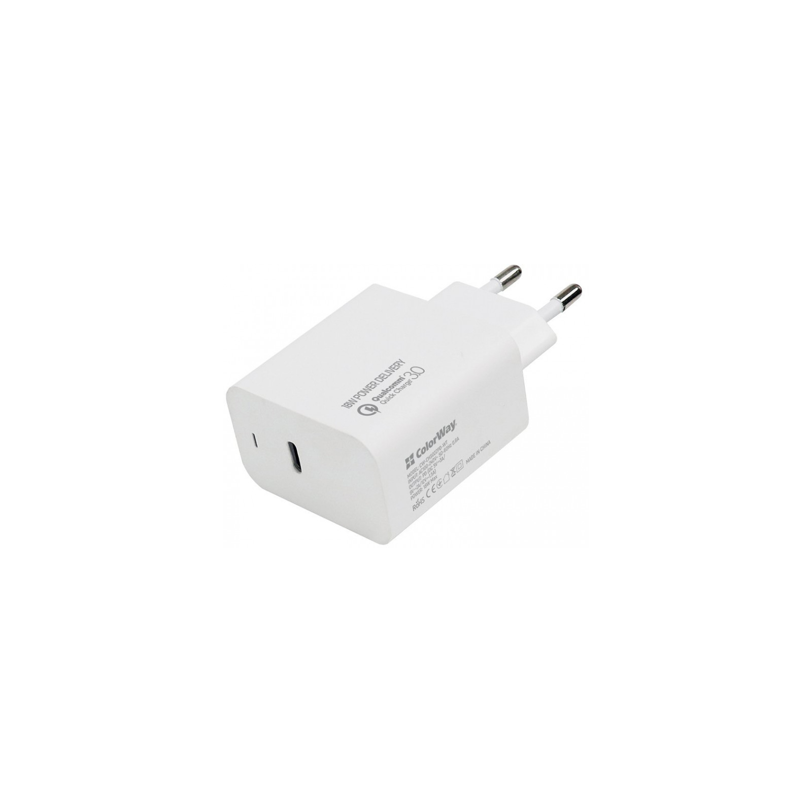 Зарядний пристрій ColorWay Power Delivery Port USB Type-C (18W) (CW-CHS022PD-WT)