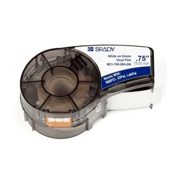 Лента для принтера этикеток Brady 19.05mm/6.4m винил, белый на зеленом (M21-750-595-GN)
