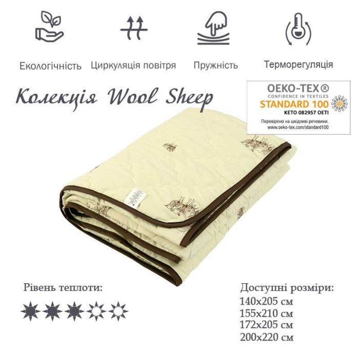 Ковдра Руно Вовняна Sheep в мікрофібрі полегшене 140х205 см (321.52ШКУ_Sheep) зображення 3