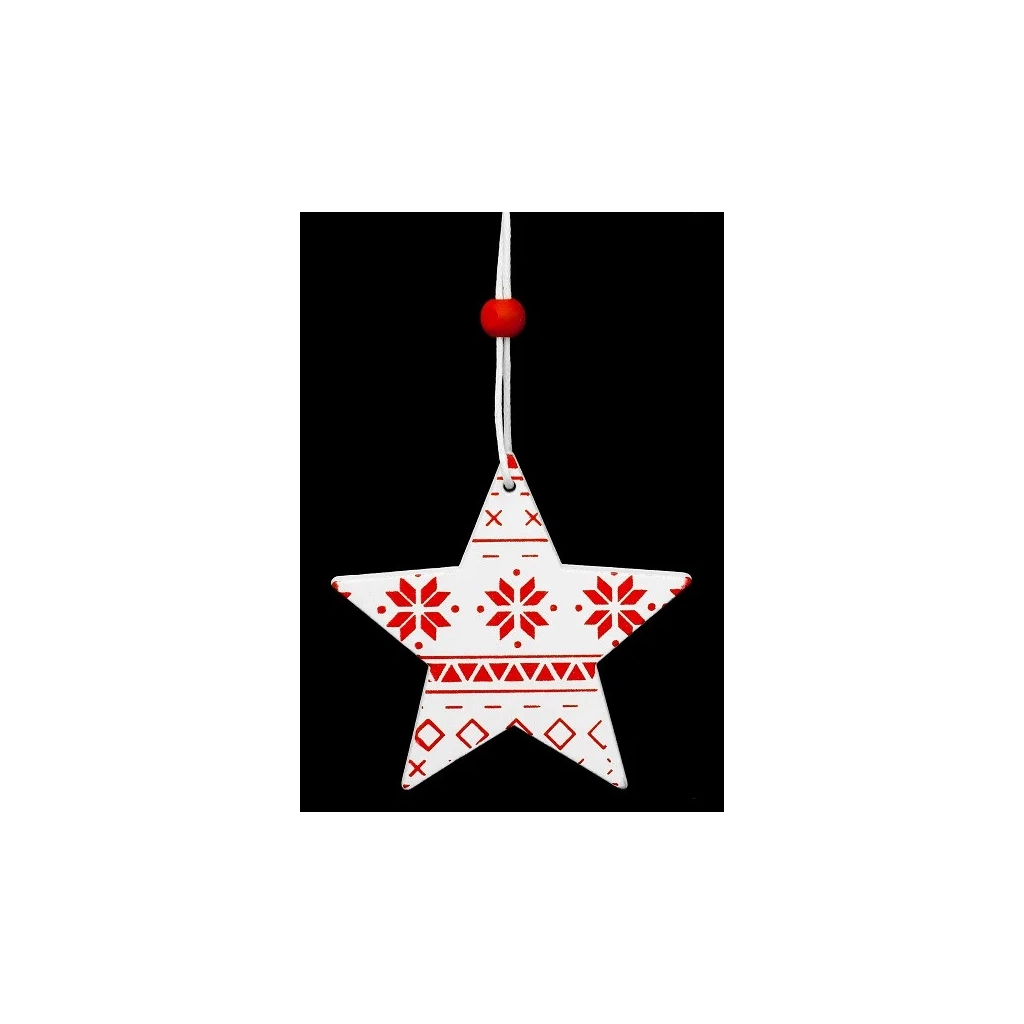 Елочная игрушка Jumi 4 шт (6,5 см) Звезда, дерево, белый с красный (5900410376014) изображение 2