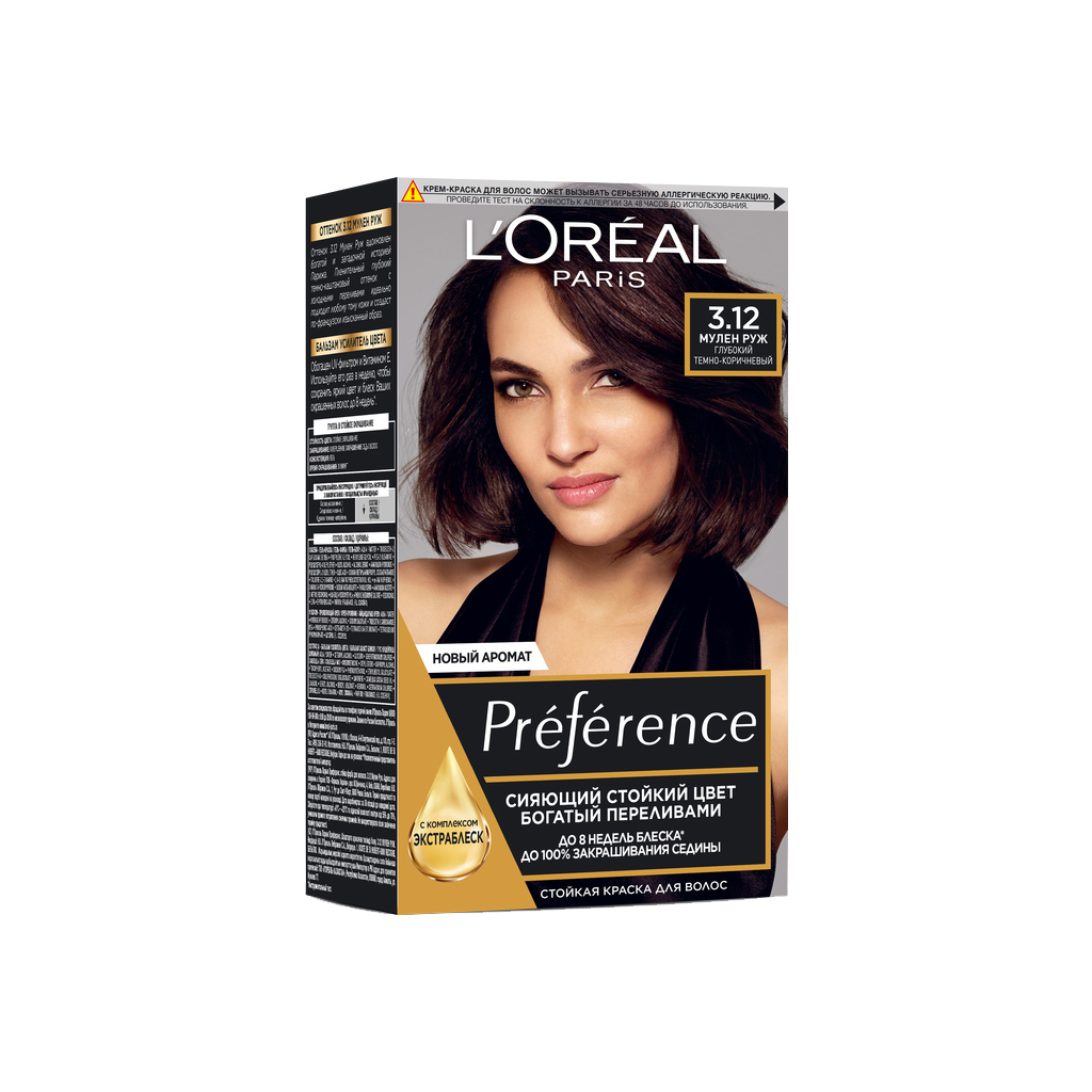 Краска для волос L'Oreal Paris Preference 3.12 - Глубокий темно-коричневый (3600522769248)