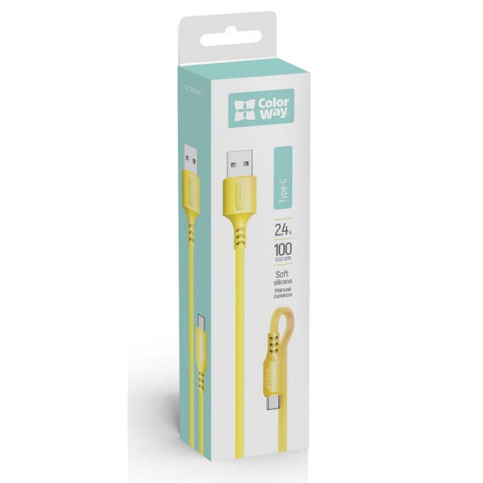 Дата кабель USB 2.0 AM to USB-C 1.0m soft silicone yellow ColorWay (CW-CBUC043-Y) изображение 2