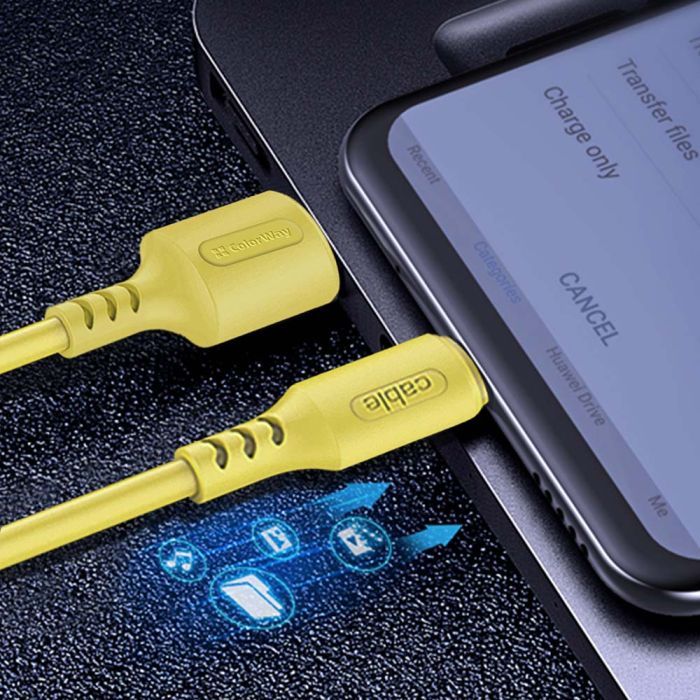 Дата кабель USB 2.0 AM to USB-C 1.0m soft silicone yellow ColorWay (CW-CBUC043-Y) изображение 6