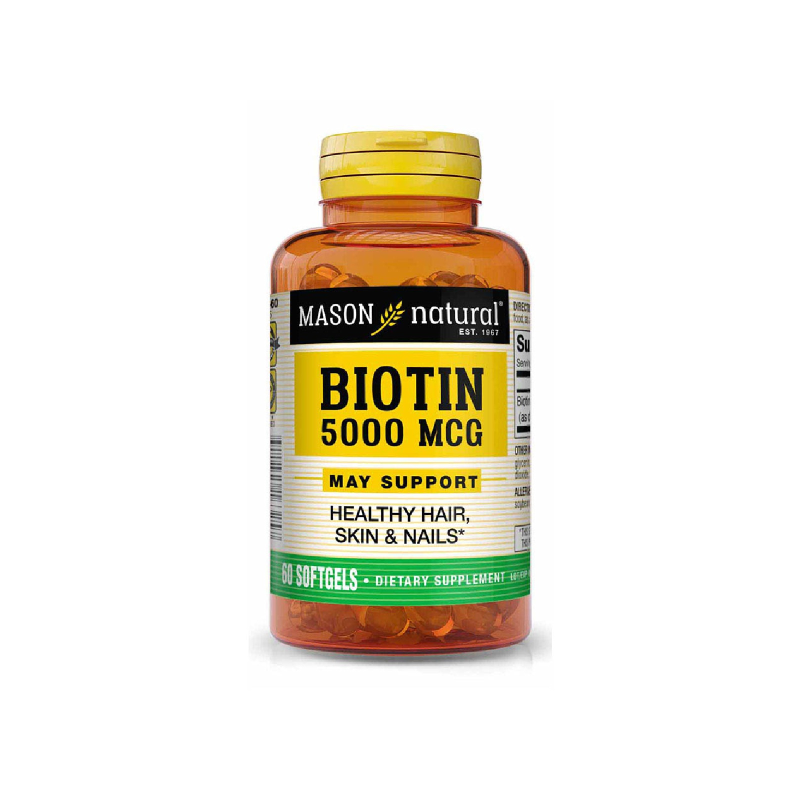Вітамін Mason Natural Біотин 5000 мкг, Biotin, 60 гелевих капсул (MAV16325)