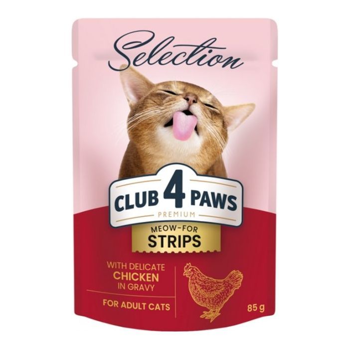 Вологий корм для кішок Club 4 Paws Selection Плюс Смужки з куркою в соусі 85 г (4820215368094)