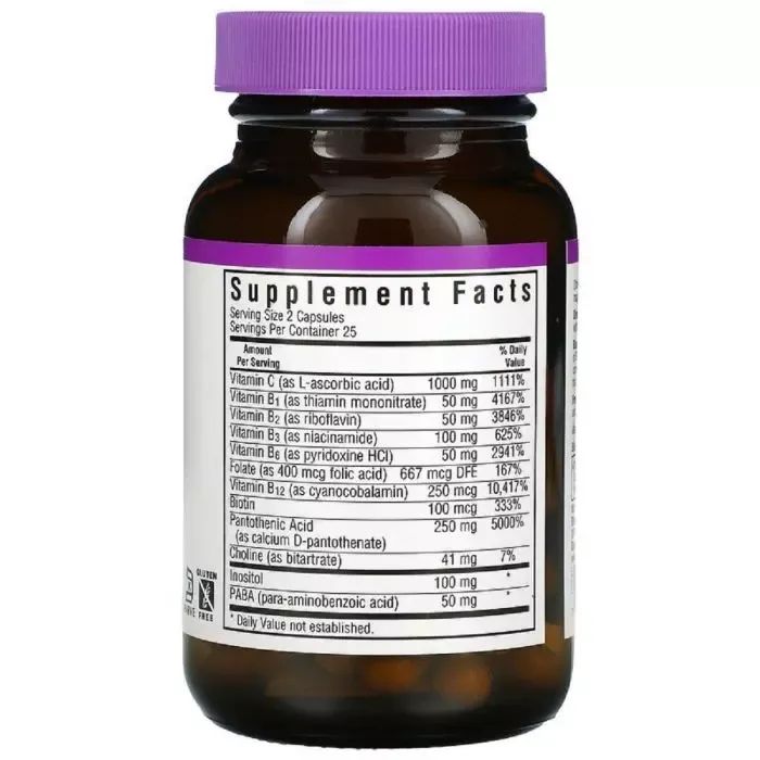Мультивітамін Bluebonnet Nutrition Стрес В-Комплекс, Stress B-Complex, 50 вегетаріанських капсул (BLB-00422) зображення 2