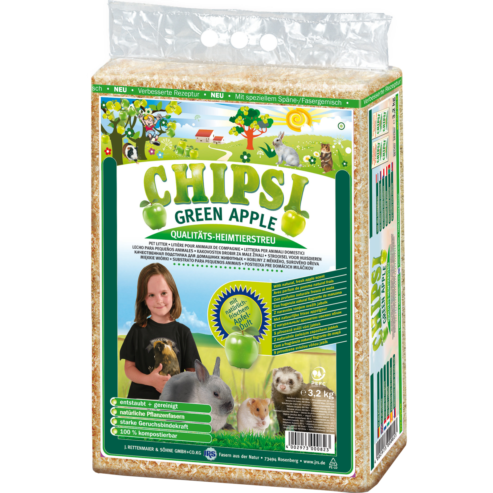 Наполнитель для грызунов Chipsi Green Apple Древесный впитывающий 3.2 кг (60 л) (4002973000823)