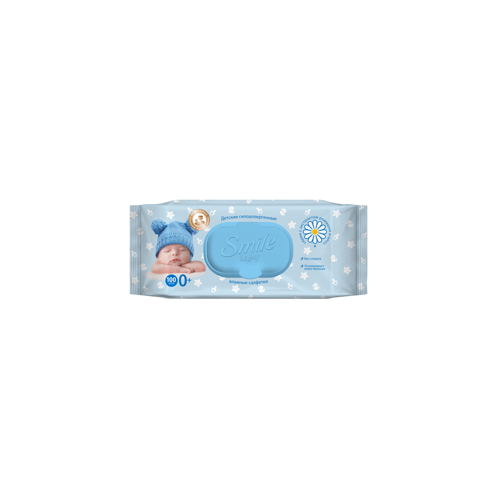 Детские влажные салфетки Smile baby с экстрактом ромашки, алоэ и витаминным комплексом с клапаном 100 шт. (4823071653960) изображение 2