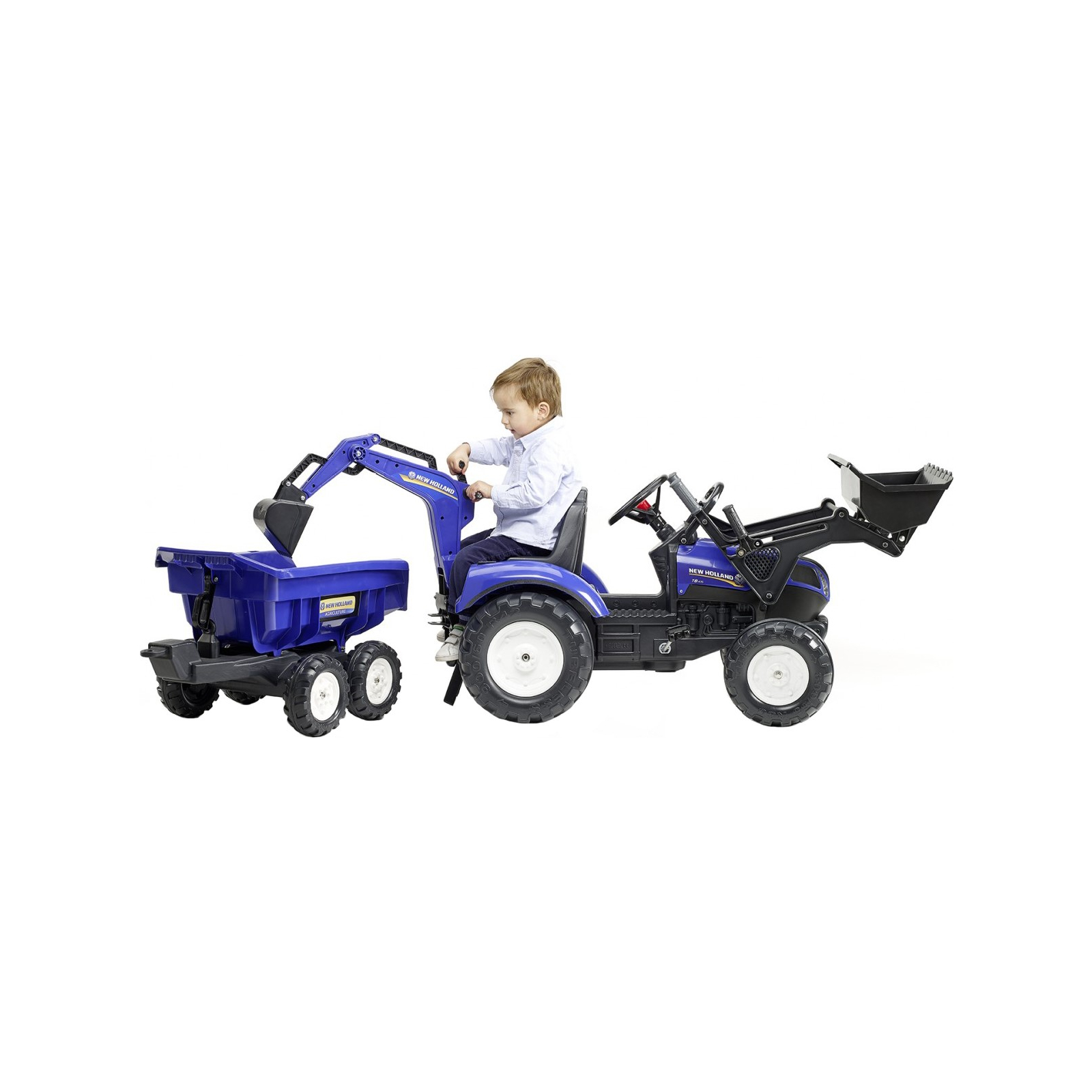 Веломобіль Falk Ranch трактор на педалях з причепом Синій (3016203090233) (3090W) зображення 4