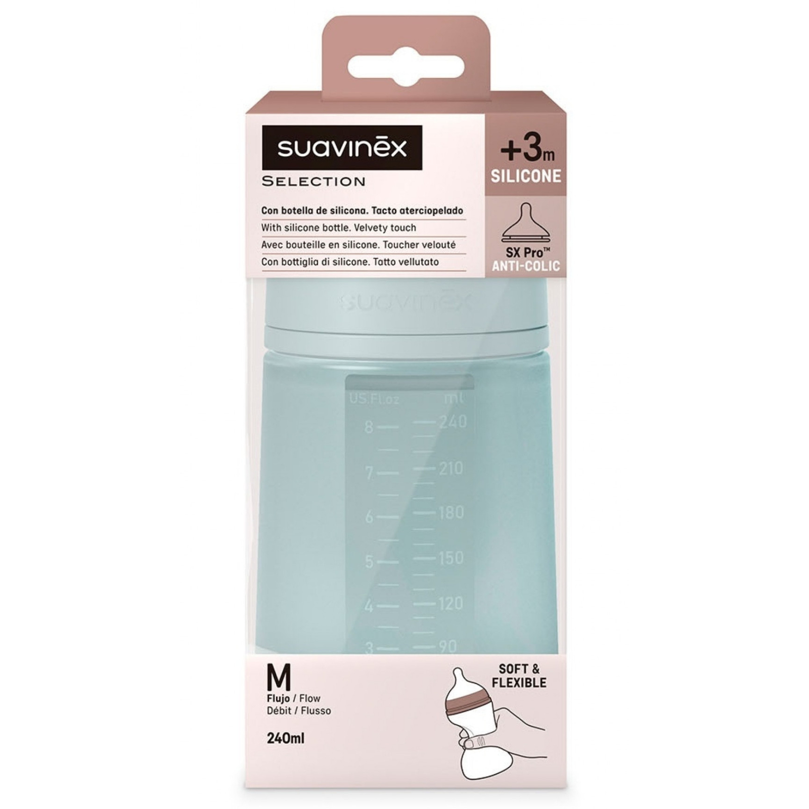 Пляшечка для годування Suavinex Colour Essence силіконова, повільний потік,240 мл, мустард (308069) зображення 3