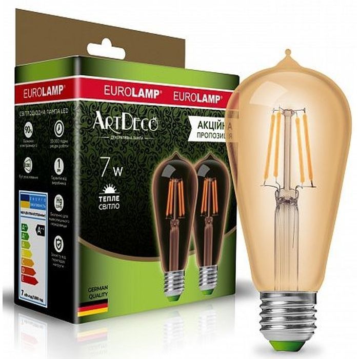 Лампочка Eurolamp ST64 7W E27 2700K (MLP-LED-ST64-07273(Amber))