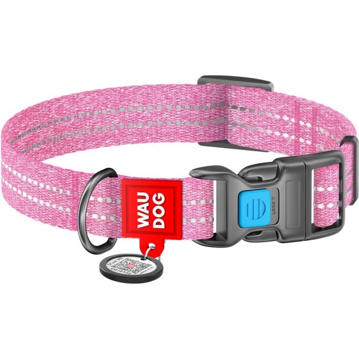 Нашийник для тварин WAUDOG Re-cotton з QR паспортом світловідбивний Ш 15 мм Д 25-35 см салатовий (02865)