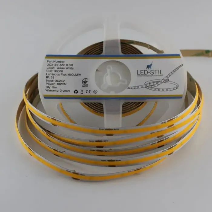 Світлодіодна стрічка LED-STIL 3000K 10 Вт/м COB 320 діодів IP33 24 Вольта 900 lm тепле світло (UC3-24-320-8-90) зображення 2