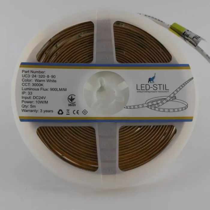 Світлодіодна стрічка LED-STIL 3000K 10 Вт/м COB 320 діодів IP33 24 Вольта 900 lm тепле світло (UC3-24-320-8-90) зображення 4