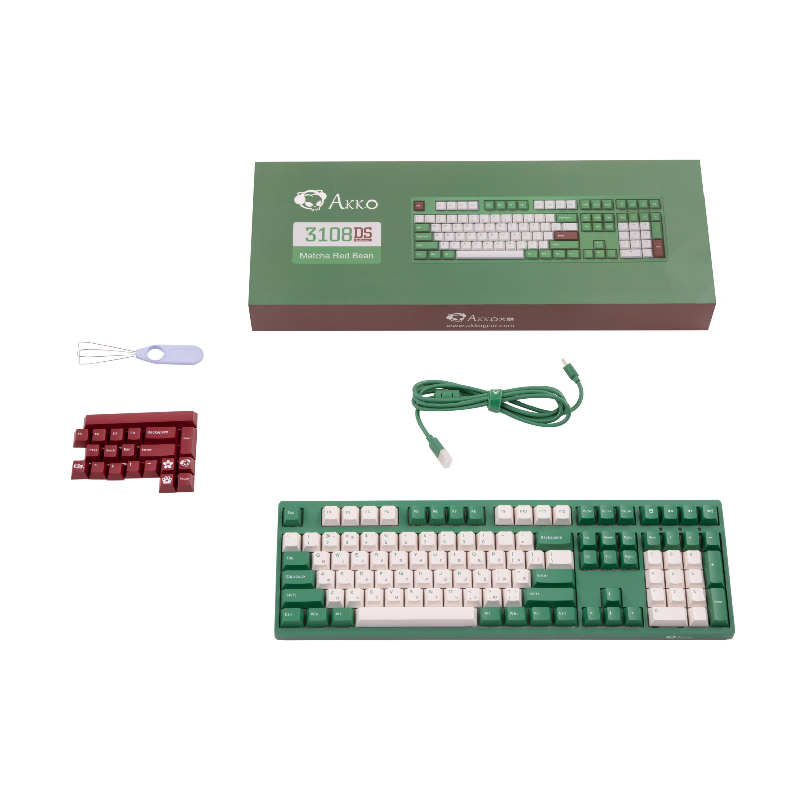 Клавиатура Akko 3108 DS Matcha Red Bean 108Key CS Pink V2 USB UA No LED Green (6925758605625) изображение 2