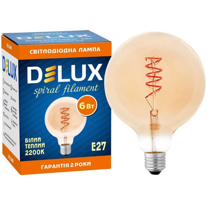 Лампочка Delux Globe G125 6Вт E27 2200К amber spiral filament (90018147) зображення 2