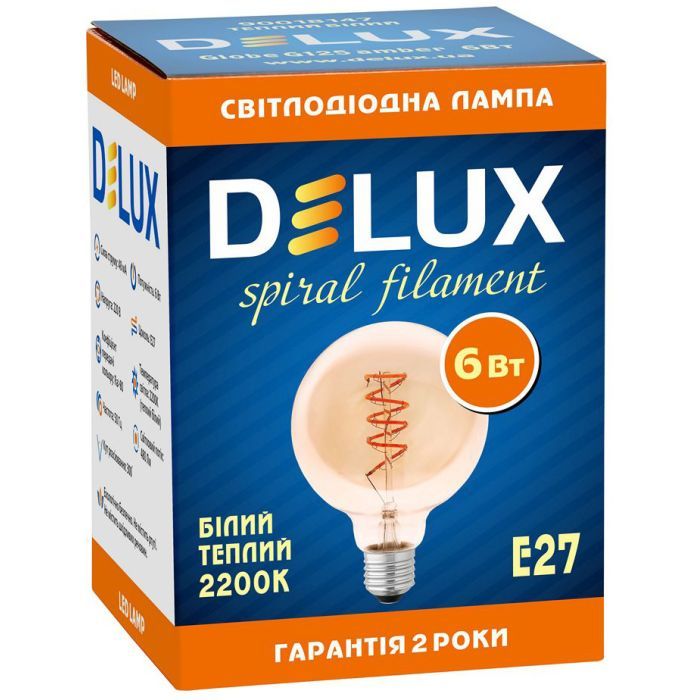 Лампочка Delux Globe G125 6Вт E27 2200К amber spiral filament (90018147) зображення 3