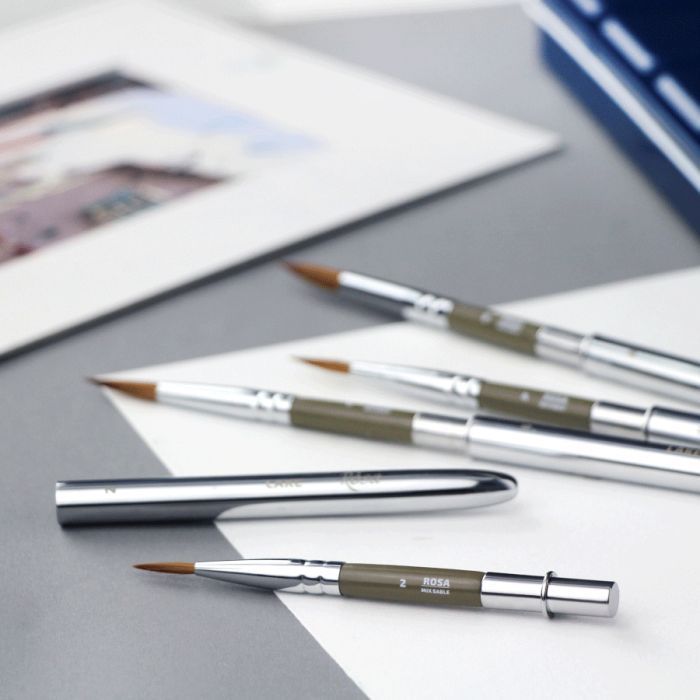 Кисточка для рисования Rosa Микс соболь/синтетика круглый, TRAVEL BRUSH, LAKE 178, № 6 (4823098516774) изображение 4