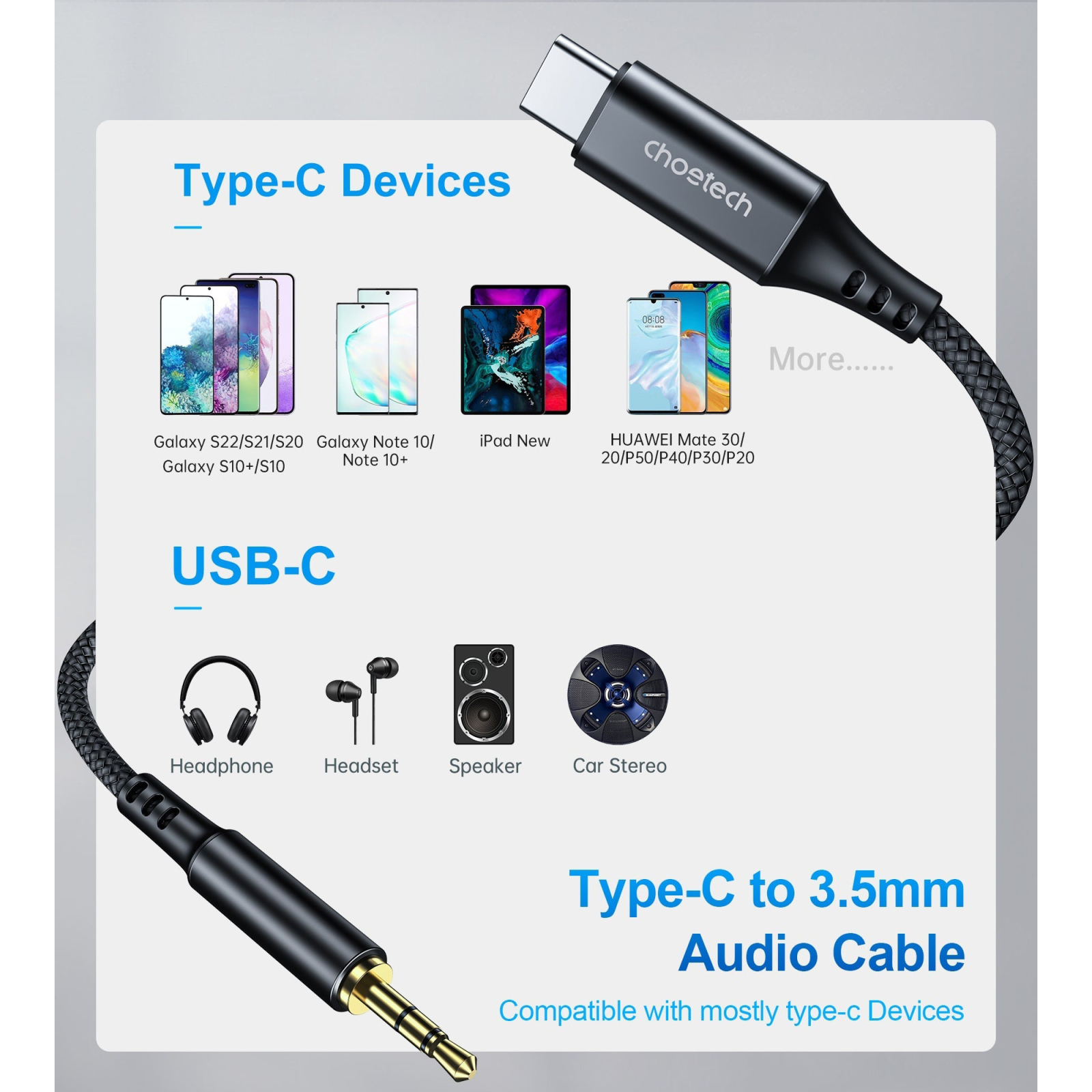 Переходник USB-C to jack 3.5mm stereo audio (CDLA) 2.0m Choetech (AUX008-BK) изображение 5