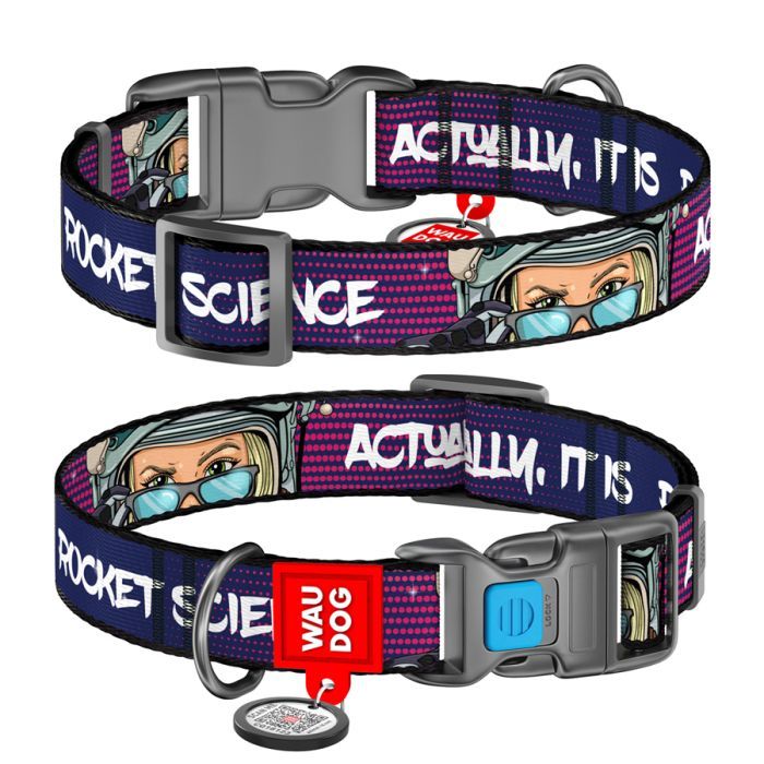 Ошейник для животных WAUDOG Nylon с QR-паспортом "Космос. Ракетостроение" пластиковый фастекс L (4503-0124)