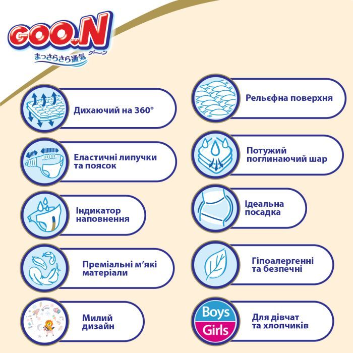 Подгузники GOO.N Premium Soft 9-14 кг Размер 4 L На липучках 52 шт (F1010101-155) изображение 10