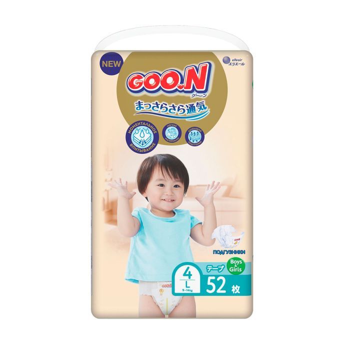 Подгузники GOO.N Premium Soft 9-14 кг Размер 4 L На липучках 52 шт (F1010101-155)