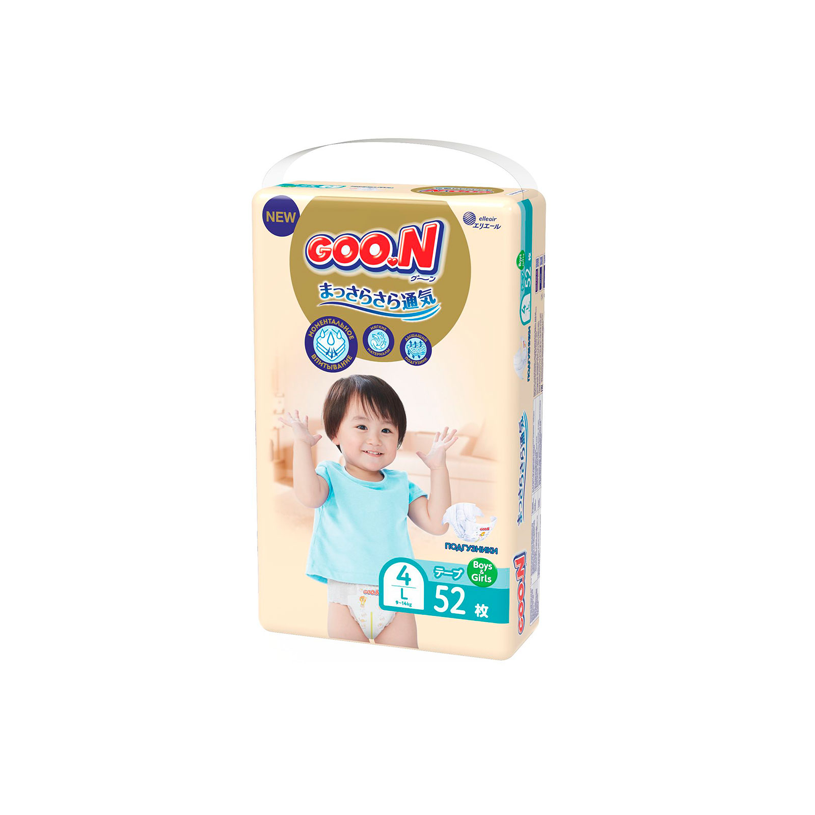 Підгузки GOO.N Premium Soft 9-14 кг Розмір 4 L На липучках 52 шт (F1010101-155) зображення 2