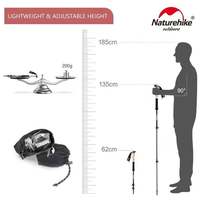 Трекінгові палиці Naturehike NH20DS003 135 см чорний/червоний 2 шт (6927595746233) зображення 4