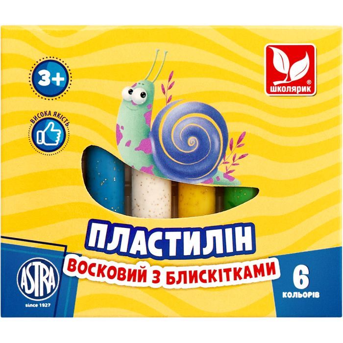 Пластилин Школярик Восковый Круглый с блестками 6 цветов 78 г (303109001-UA)