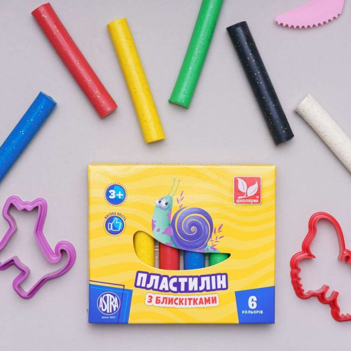 Пластилин Школярик Восковый Круглый с блестками 6 цветов 78 г (303109001-UA) изображение 3