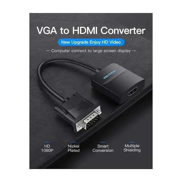 Переходник VGA 15F to HDMI M 1080P 60Hz 3,5mm Audio 0.15m Vention (ACNBB) изображение 6