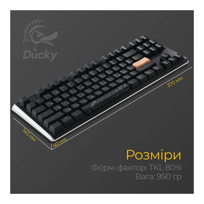Клавиатура Ducky One 3 TKL Cherry MX Blue RGB UA USB Black (DKON2187ST-CUAPXCLAWSC1) изображение 11
