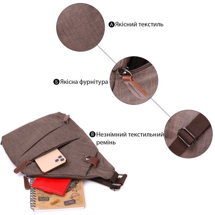 Сумка Vintage Через плечо из текстиля Песочная (22198) изображение 5