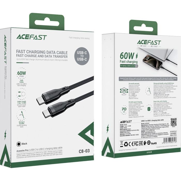 Дата кабель USB-C to USB-C 1.2m 3A C8-03 Acefast (6974316282716) изображение 5