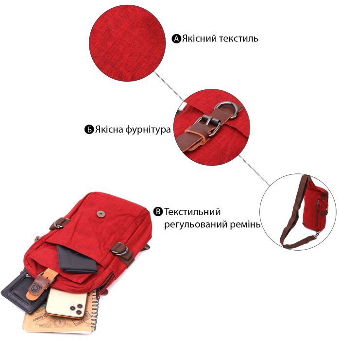 Сумка Vintage Из текстиля Бордовая (22189) изображение 5