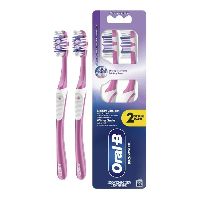 Зубна щітка Oral-B Pro 3D White Відбілювання Середньої жорсткості 2 шт. (8700216459761)